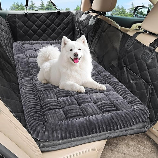 Dog Car Bed Mat, Non-Slip Backseat Extender Pet Blanket, Plaid Dog Bed for SUVs, Sedans & Trucks, Chew-Resistant Travel Pad for Dogs, Easy Clean & Scratch-Proof & Comfort (50"×24.6") Gray-PawvioPets