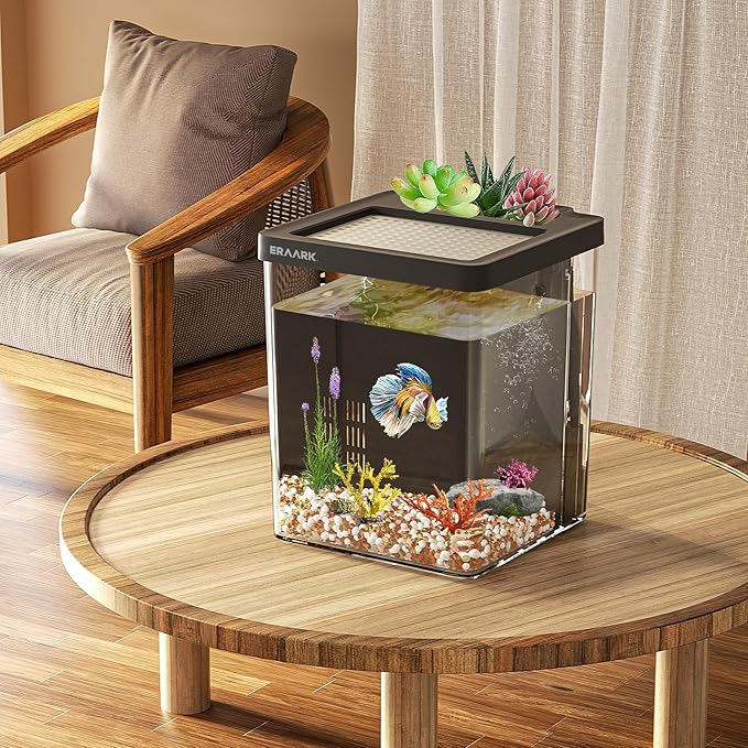 1.5 Gallon Betta Fish Tank Aquarium kit with Filter LED Light, Water Pump, Fish Tank Starter Kits, Fish Bowl-PawvioPets