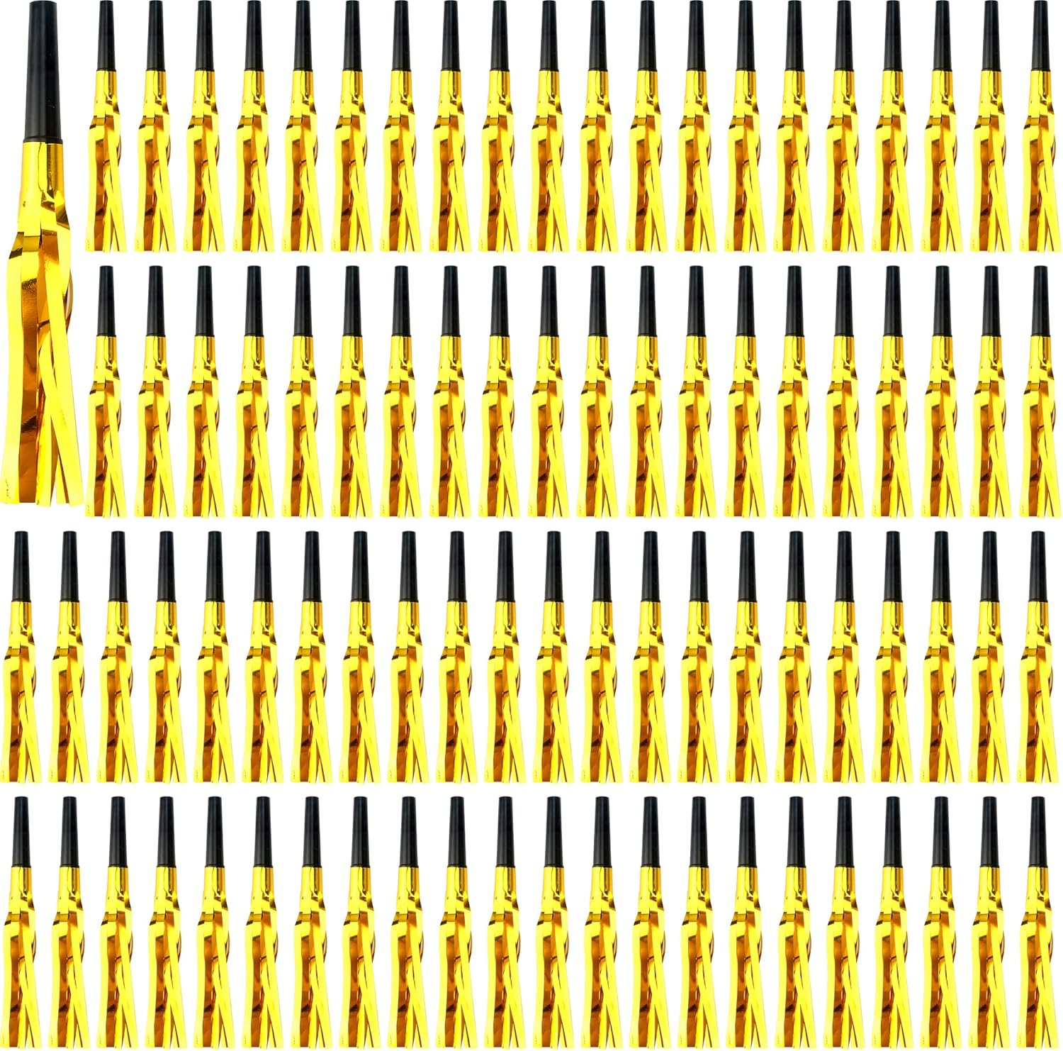 102 Pieces Glitter Gold Fringed Noise Maker Musical Blow Outs Musical Blowouts whistle Party Blow Horns for Kids Birthday Holiday New Years Party Favors Goodie Bag Stuffers Fillers