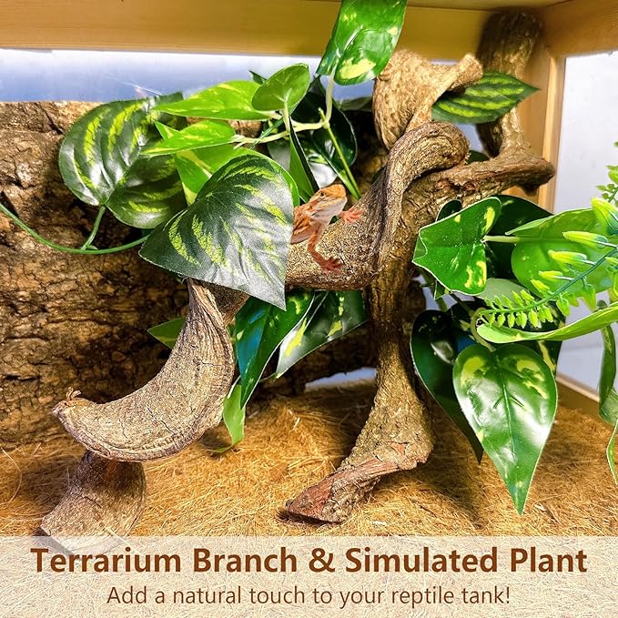 BNOSDM 2Pcs Reptile Climbing Branches Decor,Snake Climbing Branch,Gecko Climb Wood,Lizard Forest Branch,Tank Habitat Tree Trunk Decorations for Bearded Dragons,Chameleons,Spider,Frogs (M)-PawvioPets