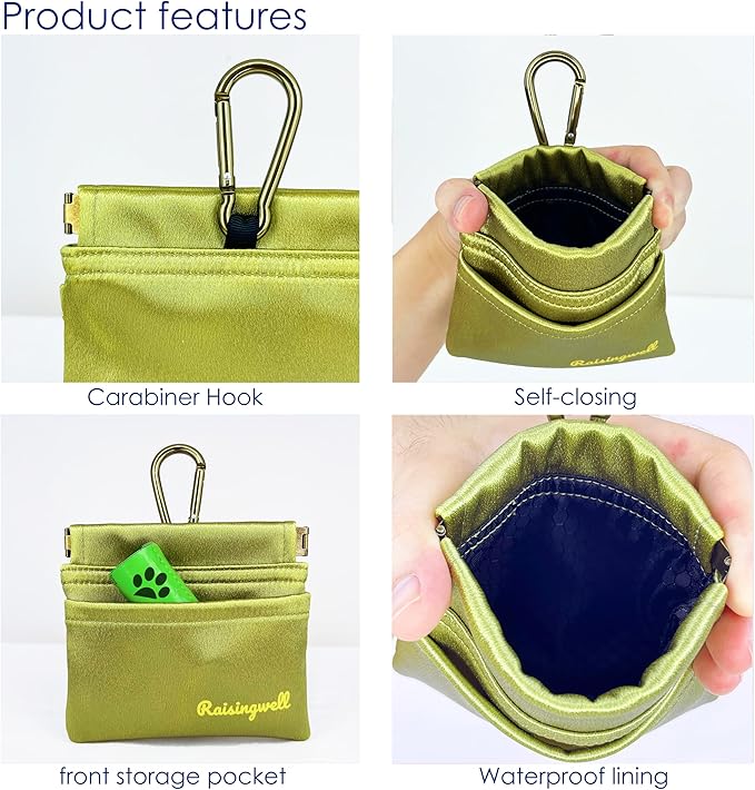 Dog Treat Pouch, Pocket Sized Pet Training Pouch, Hand Free Bronze Dog Walking Bag with Carabiner, Self-Closing Pet Feed Snack Reward, for Puppy Travel or Outdoor Use, NanoPTC-PawvioPets