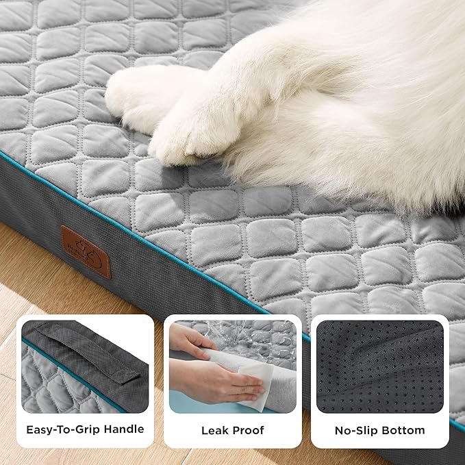 Bedsure Orthopedic Dog Bed Large Sized Dog - Memory Foam Pet Mattress with Removable Washable Cover and Egg Crate Foam, Thick Flat Suitable for Pet Up to 65 lbs, 36x27x3.5 Inches, Grey-PawvioPets