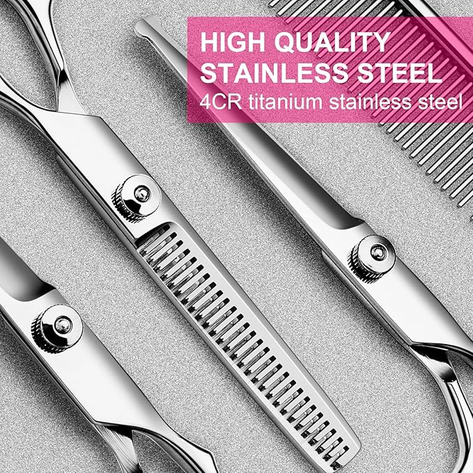 5 in1 Dog Grooming Scissors Kit, Professional Dog Scissors for Grooming with Safety Round Tips, Titanium Coated Grooming Shears for Dogs Cat Pet At Home-PawvioPets