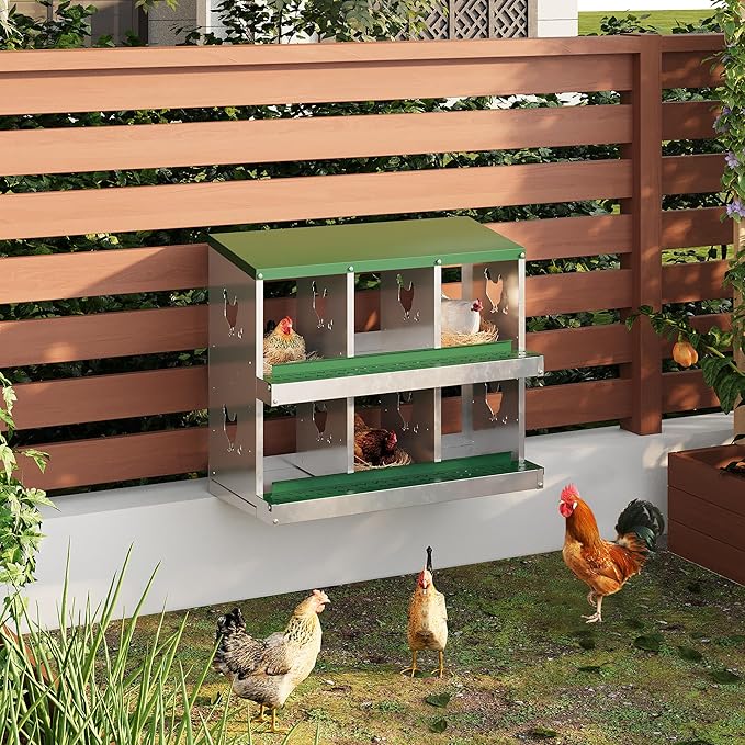 6 Hole Chicken Nesting Box with Roll Out Egg Tray, Rustproof & Ventilated Chicken Laying Boxes for Hens, Chickens, Ducks | Easy-Clean Poultry Coop Accessories-PawvioPets