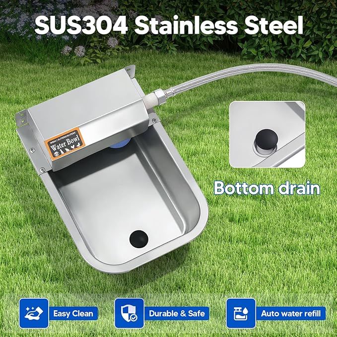 Automatic Water Dispenser for Dog, 3L Dog Water Bowl Dispenser, Stainless Steel Indoor/Outdoor Water Feeder Suitable for Dogs Livestock Chicken Horse, Easy to Clean-PawvioPets