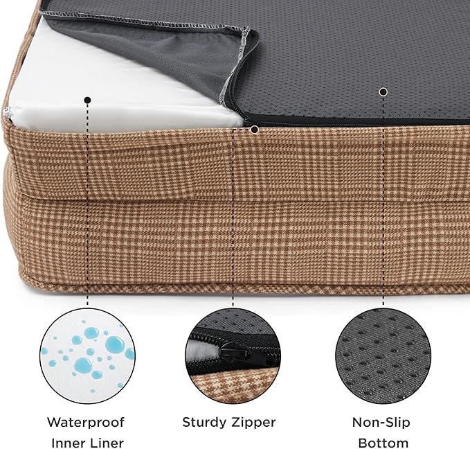 Bedsure XL Orthopedic Dog Bed for Extra Large Dogs - Washable XLarge Dog Cat Bed Waterproof, Comfort Dogs Couch Sofa with Washable Removable Cover, Pet Bed with Nonskid Bottom, Plaid-Brown, 42"-PawvioPets