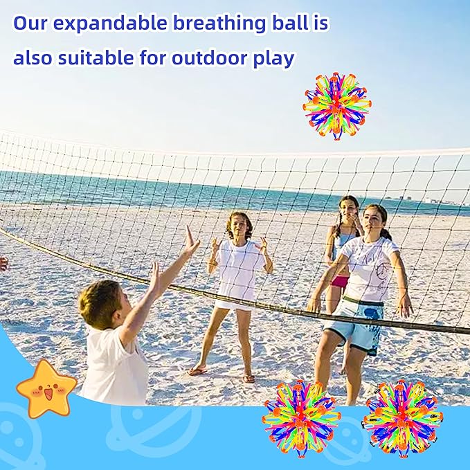 2Pcs Colorful Sphere Expandable Breathing Balls Fidget Toy-Stress Reliever ,Collapsible Expanding Magic Ball Toys from 6" to 12"for Kids & Adults Mindfulness Meditation Practices,Yoga -ADHD-PawvioPets
