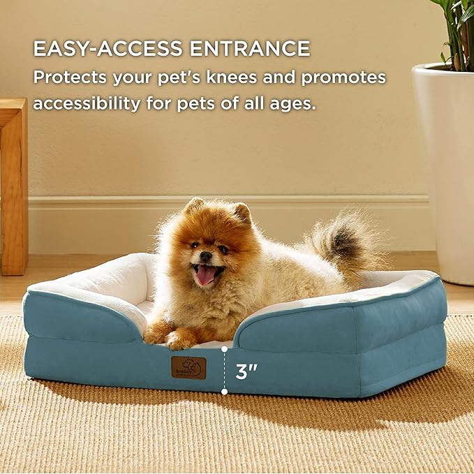 Bedsure Orthopedic Dog Beds for Small Dogs - Washable Small Dog Cat Bed Waterproof, Comfort Pet Couch Sofa with Washable Removable Cover, Pets Bed with Nonskid Bottom, Dune Haze Blue, 24"-PawvioPets