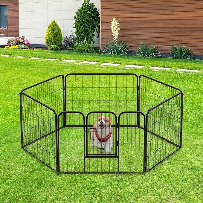 BestPet | Dog Playpen | 24 Inch, 6 Panels | Heavy Duty Metal Pet Exercise Pen | Indoor Outdoor Fence Panels | Rust-Resistant, Removable, Tool-Free Setup | Anti-Skid, Expandable Design-PawvioPets