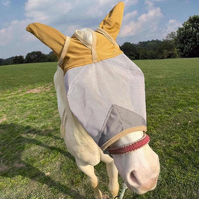 Fly Masks for Horses, 70% Uv-Block, Breathable Fly Mask for Equines, Durable, Comfortable Fit for All-Day Protection, Horse Size (Horse Fly Mask, with Ears)-PawvioPets