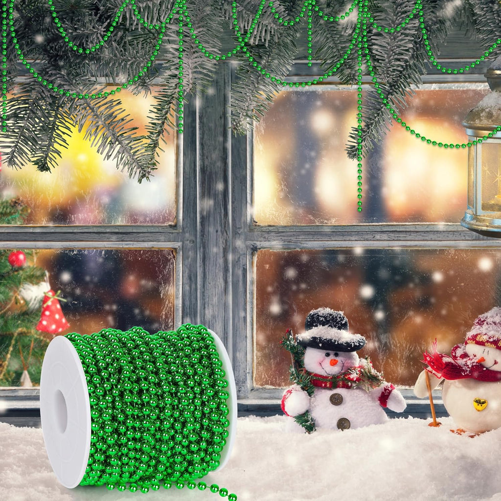 100 Feet Christmas Bead Garland,Plastic Garland Tree Decoration,Hanging Beads Strands Chain Beaded Garlands for Home Mantle Fireplace Wreath DIY Decor Supplies (Green)
