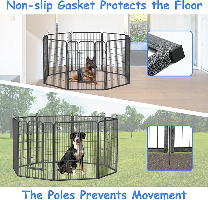 Dog Playpen, Outdoor Dog Fence, 8 Panels, 40" H Dog Pen for Medium/Small Dogs, Heavy Duty Metal Pet Fence with Gate, Portable Dog Fence for RV Camping and Yard (Black)-PawvioPets
