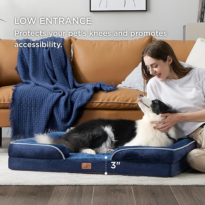 Bedsure L Plus Orthopedic Dog Bed for Large Dogs - Washable Dog Cat Bed Waterproof, L Plus Big Comfort Dogs Couch Sofa with Washable Removable Cover, Pet Bed with Nonskid Bottom, Blue Navy, 38"-PawvioPets