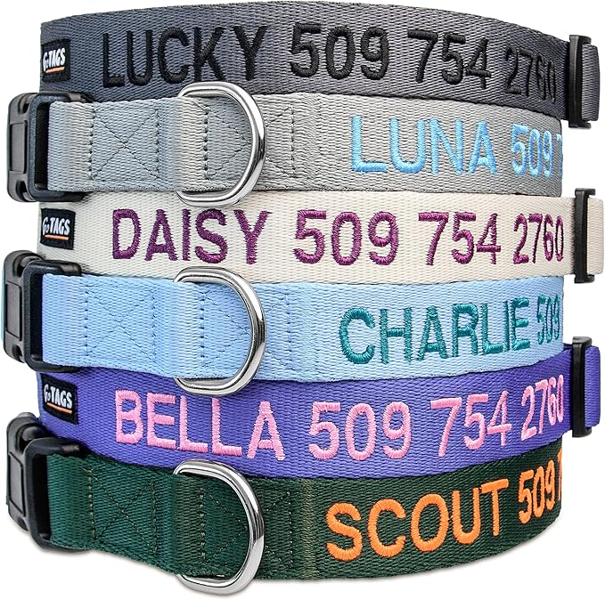 GoTags Personalized Dog Collar, Custom Embroidered with Pet Name and Phone Number in Blue, Black, Pink, Red and Orange, for Boy and Girl Dogs or Cats, Adjustable Sizes, Small, Medium, and Large-PawvioPets