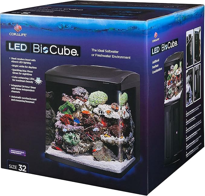 Coralife LED BioCube Aquarium Fish Tank Kit for Saltwater, Marine, Reef or Live Plants, 32 Gallon-PawvioPets