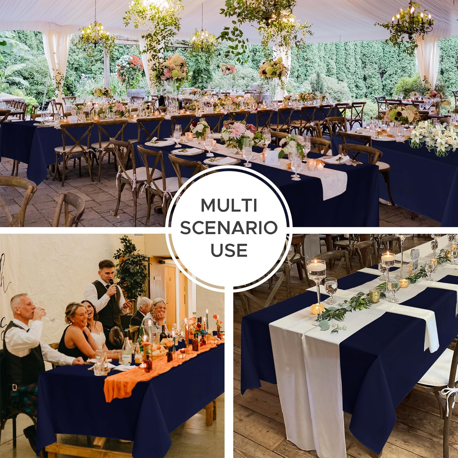 Fitable 8 Pack Rectangle Tablecloths: Stain Resistant Wrinkle Free Fabric Table Clothes, Washable Reusable Polyester Table Covers for Wedding Party Birthday Banquet Reception(Navy, 60x102 Inch)