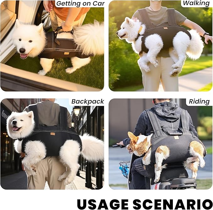 Dog Lift Harness Backpack Carrier for Large Dogs, Full Body Sling with Handle, Dog Harness for Joint Injuries, Arthritis, Ideal for Stairs, Elderly Dogs (Black XX-Large 50-66 LBS)-PawvioPets