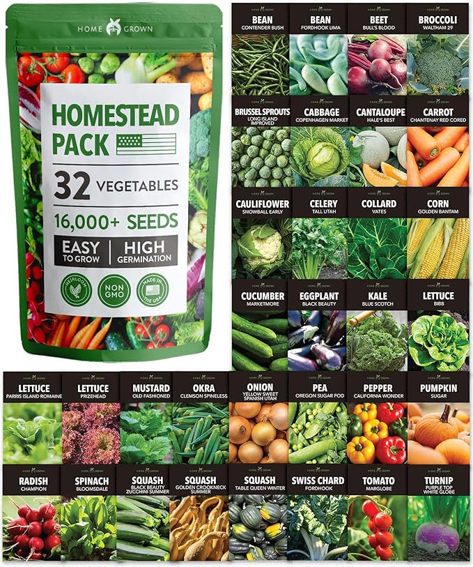 32 Heirloom Vegetable and Fruit Seeds for Planting - 16,000+ Seeds | Non-GMO Survival Seed Vault | High Germination | 32 Varieties of Vegetable Seeds for Your Home Survival Garden-PawvioPets