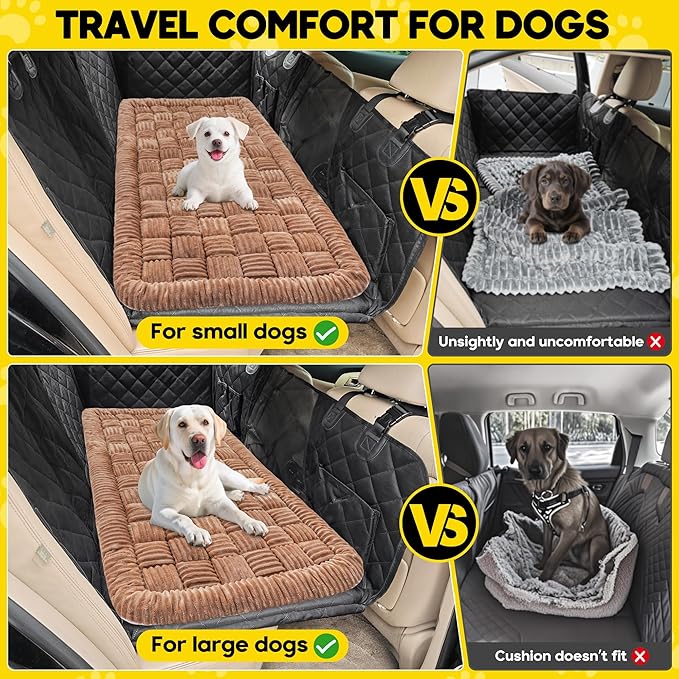 Dog Car Bed Mat, Non-Slip Backseat Extender Pet Blanket, Plaid Dog Bed for SUVs, Sedans & Trucks, Chew-Resistant Travel Pad for Dogs, Easy Clean & Scratch-Proof & Comfort (50"x24.6") Brown-PawvioPets