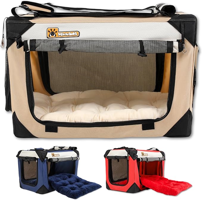 Extra Large Dog Cat Puppy Carrier 24"x16"x16" Foldable Soft Sided Travel Crate Portable Pet Kennel With Cushion Reduces Anxiety Saves Space Easy Vet Visits Secure Triple Entry Mesh Lightweight Durable-PawvioPets