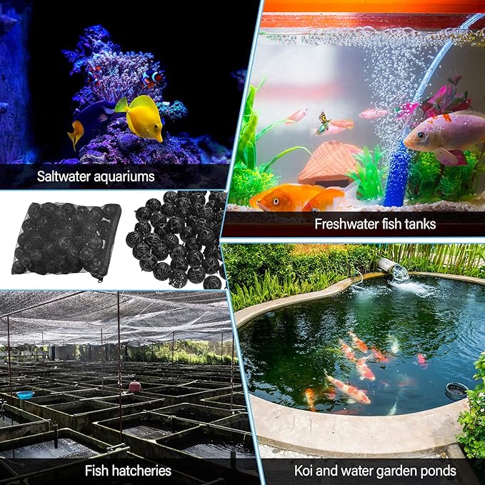 500 Pieces Bio Filter Balls Black Bio Balls for Aquarium Filter Pond Filter 1.02 Inch Internal Bioballs Filter Media with 5 Pieces Aquarium Filter Media Bags Mesh Bags with Zipper for Fish Tank Pond-PawvioPets