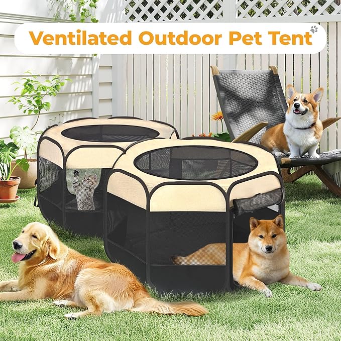 EighteenTek 2-in-1 Pop Up Cat Playpen XLarge, Dog Puppy Pet Playpen, Indoor Outdoor Cats Enclosed, Cat Tent House Crate Cage, Portable & Foldable Playpen for Kittens(No Divider, Unified Space)-PawvioPets
