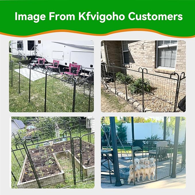 Dog Playpen Outdoor 12 Panels Heavy Duty Dog Fence 47" Height Anti-Rust with Doors Portable for RV Camping Yard, Total 27FT, 58 Sq.ft, Snowy Black-PawvioPets