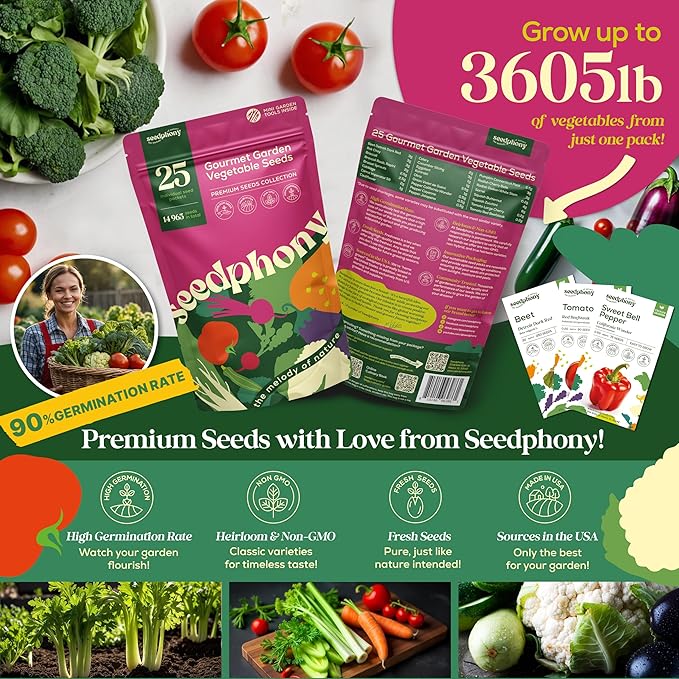 25 Gourmet Garden Vegetable Seeds Variety Pack - 14,965+ Non-GMO Heirloom Vegetables Seeds for Planting Indoor&Outdoor Home Garden Seeds - Gardening Seed Packets for Planting Vegetable Seeds-PawvioPets