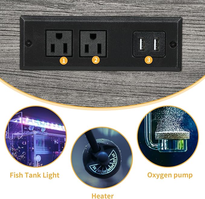 DWVO 20-29 Gallon Aquarium Stand with Power Outlets & LED Light, Cabinet for Fish Tank Accessories Storage - Metal Fish Tank Stand Suitable for Turtle Tank, Reptile Terrarium, 350LBS Capacity, Grey-PawvioPets