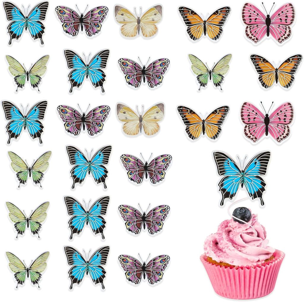Gyufise 36Pcs Butterfly Cupcake Toppers - Lively Art 3D Butterfly Cake Decorations for Girls' Birthday, Wedding, Party - Multicolor