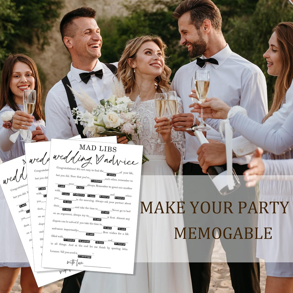 Wedding Advice Cards - Advice and Wishes for the Newlyweds Mr and Mrs Bride & Groom Perfect for Bridal Shower Wedding Games and Guest Book Alternative Pack of 25 Minimalist White 5x7 Inch Cards - A08