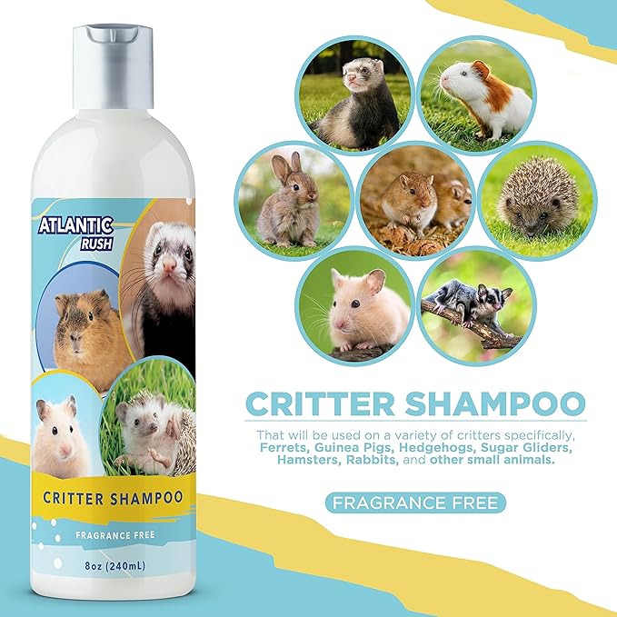 Critter Shampoo for Small Pets -Small Animal Fragrance & Detergent Free Shampoo - Sensitive Skin Shampoo for Ferrets, Guinea Pigs, Rabbits, Hedgehogs, Hamsters & Sugar Gliders (8 oz Fragrance Free)-PawvioPets