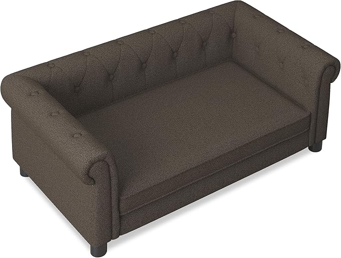 Dog Sofa Couch for Medium to Large Dogs, Memory Foam Pet Sofa Couch with Washable Fabric, Durable Elevated Dog Bed with Legs, Removable Cushion for Medium and Large Dogs, Dark Brown-PawvioPets