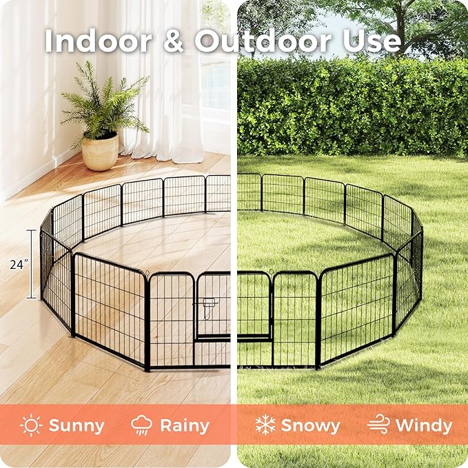 24 Inch Dog Playpen - 16 Panels Metal Pet Exercise Pen for Puppy, Indoor/Outdoor Dog Fence for Yard, Garden, Camping & RV Travel-PawvioPets