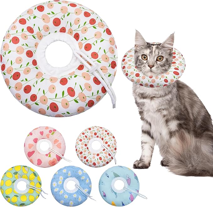 Cat Cone Collar Soft, Adjustable Cat Recovery Collar for Small Medium Large Cats, Cute Donut E Collar After Surgery, Anti-Lick Wound Healing Elizabethan Collar for Kittens(Pink Cherry, Medium)-PawvioPets