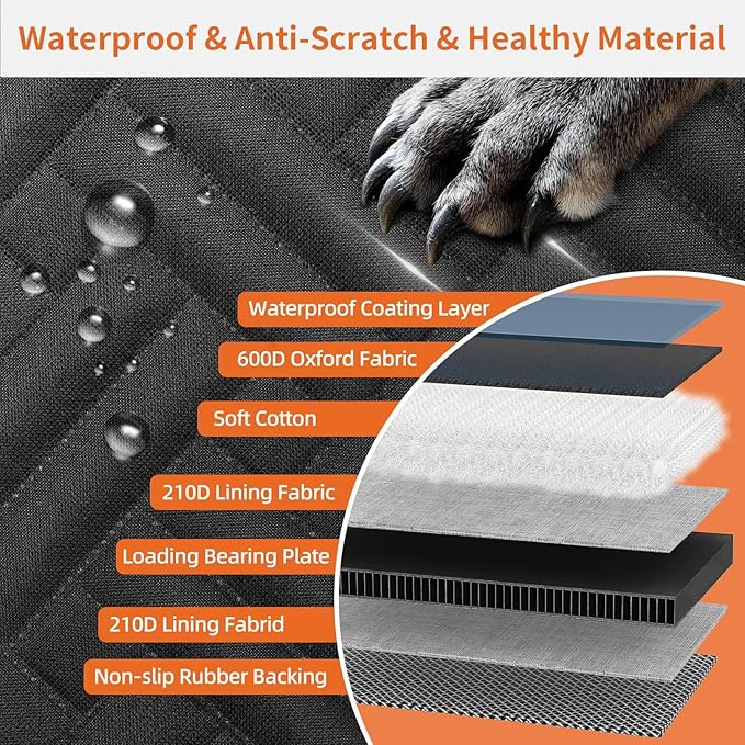 Dog Car Seat Cover for Back Seat,100% Waterproof & Scratchproof Back Seat Pet Cover for Dogs,5MM PP Board Hard Bottom Dog Bed for Car,Supports 400lbs Back Seat Extender for Dogs for Car/SUV-PawvioPets