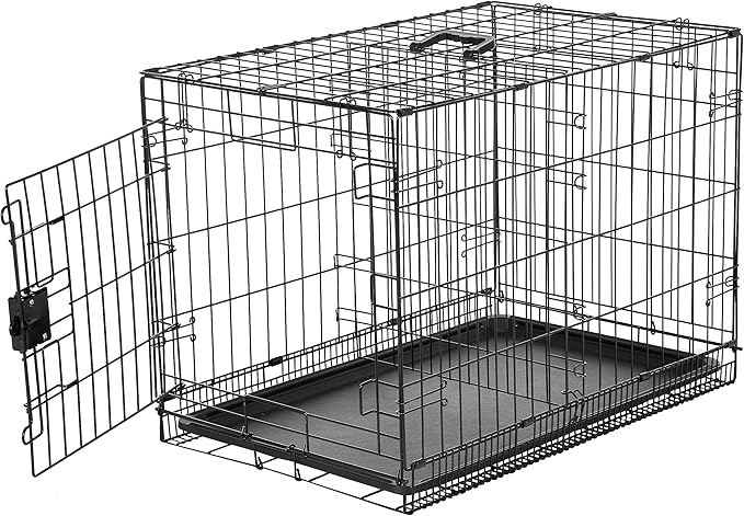 Amazon Basics Durable, Foldable Metal Wire Dog Crate with Tray, Single Door, 30 x 19 x 21 in, Black-PawvioPets