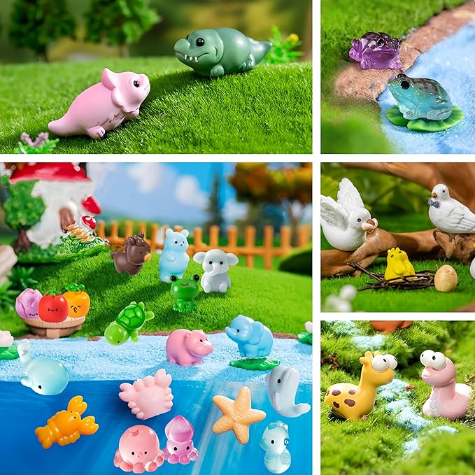 100pcs Various Mini Resin Animals Figurines Miniature Figures Ornament Fairy Garden Accessories Micro Landscape Dollhouse Aquarium Bonsai Tiny Crafts Decor-PawvioPets