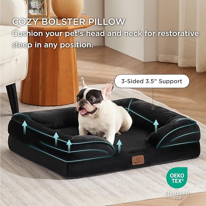 Bedsure Orthopedic Dog Bed Medium Size Dogs - Washable Medium Dog Cat Bed Waterproof, Comfort Pet Couch Sofa with Washable Removable Cover, Pets Bed with Nonskid Bottom, Black, 28"-PawvioPets