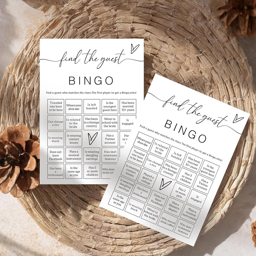 Fun Wedding Shower Bingo 25Pcs Prefilled Find The Guest Bingo Game Cards Engaging Bridal Party Entertainment for Wedding Shower, Engagement Party & Reception for Minimalist Newlywed Game - A15