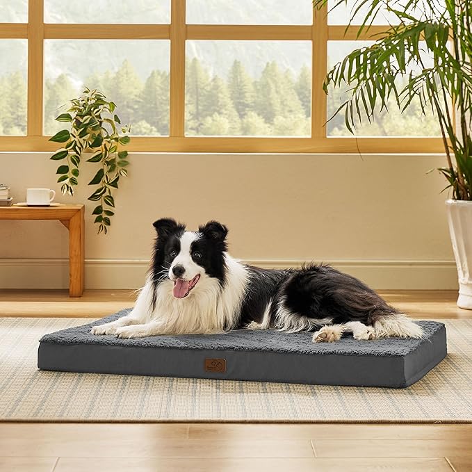 Bedsure Dog Beds Large Sized Dog - Orthopedic Flat Pet Beds with Removable Washable Cover, Egg Crate Foam Puppy Mat, Suitable for Pet Up to 65 lbs-PawvioPets