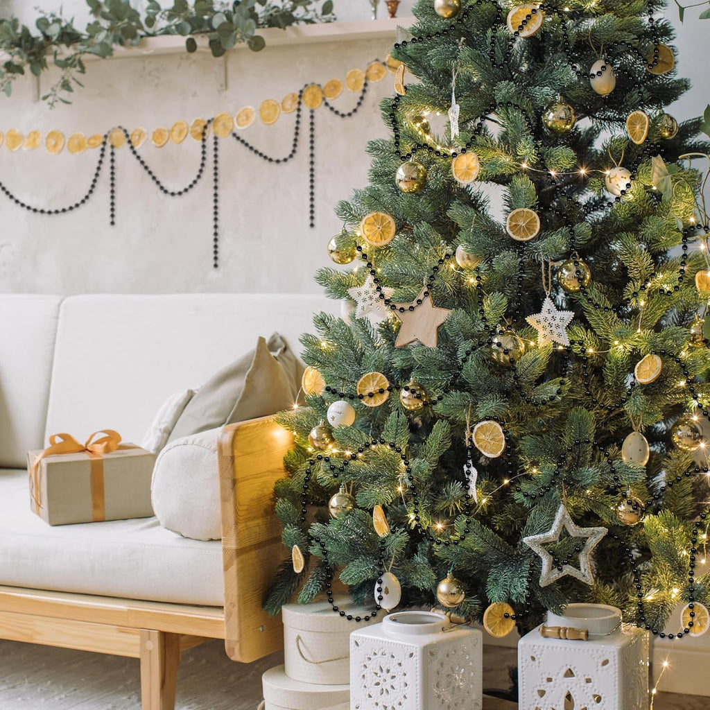 100 Feet Garland for Christmas Tree, Black Christmas Beads Decorations, Xmas Tree Decorations Artificial Pearl Garland Chain for Home Fireplace Curtains Decor Xmas Party Decor