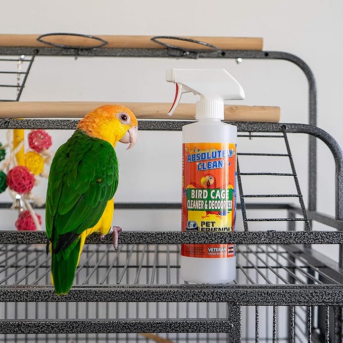 Absolutely Clean Amazing Bird Cage Cleaner and Deodorizer - Just Spray/Wipe - Safely & Easily Removes Bird Messes Quickly and Easily - Made in The US - Fragrance Free - 16oz (Pack of 2)-PawvioPets