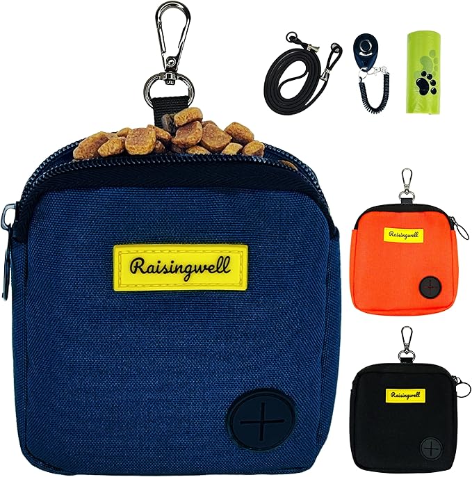 Dog Treat Pouch for Pet Walking and Training with Clicker Poop Bags Small Fanny Zipper Pack Holder for Puppy Snack Dispenser Kit for Leash and Outdoor Use (Blue)-PawvioPets