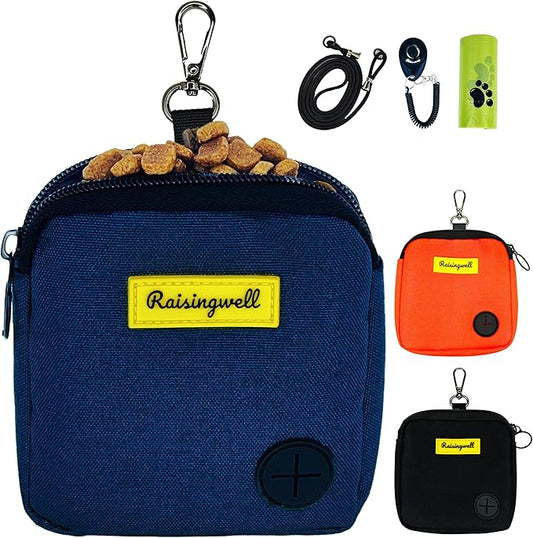 Dog Treat Pouch for Pet Walking and Training with Clicker Poop Bags Small Fanny Zipper Pack Holder for Puppy Snack Dispenser Kit for Leash and Outdoor Use (Blue)-PawvioPets
