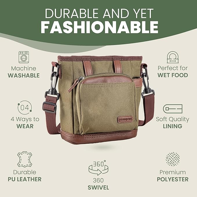 BEAU&FUR Dog Treat Pouch with Clicker for Training - Hands-Free Dog Treat Bag with Magnetic Closure, Built-in Poop Bag Holder Pocket-PawvioPets