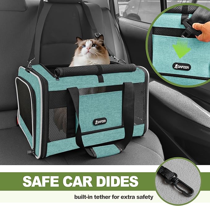 Cat Carrier 18"x11"x11" TSA Approved Ventilated Top Open Softsided Pet Air Travel Bag, Small Animal Basic Crate Shih Tzu Dog Kennel Carry Case, 4-Mesh-Side Kitty Carry on up to 20lbs Teal-PawvioPets