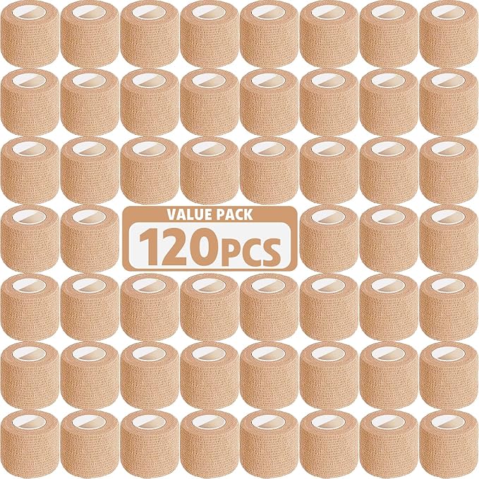 AZEN 120 Pack Self Adhesive Bandage Wrap, 2" X 5 Yards Elastic Cohesive Bandage Wrap, Skin Color Athletic Tape, Vet Wrap, Ankle Tape-PawvioPets