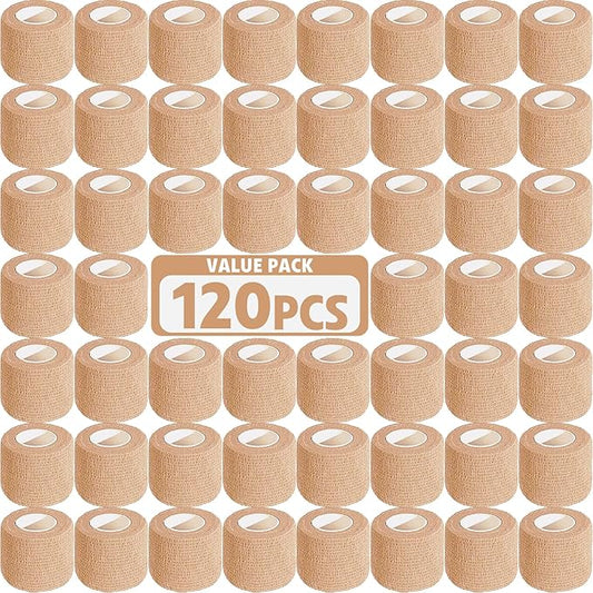AZEN 120 Pack Self Adhesive Bandage Wrap, 2" X 5 Yards Elastic Cohesive Bandage Wrap, Skin Color Athletic Tape, Vet Wrap, Ankle Tape-PawvioPets