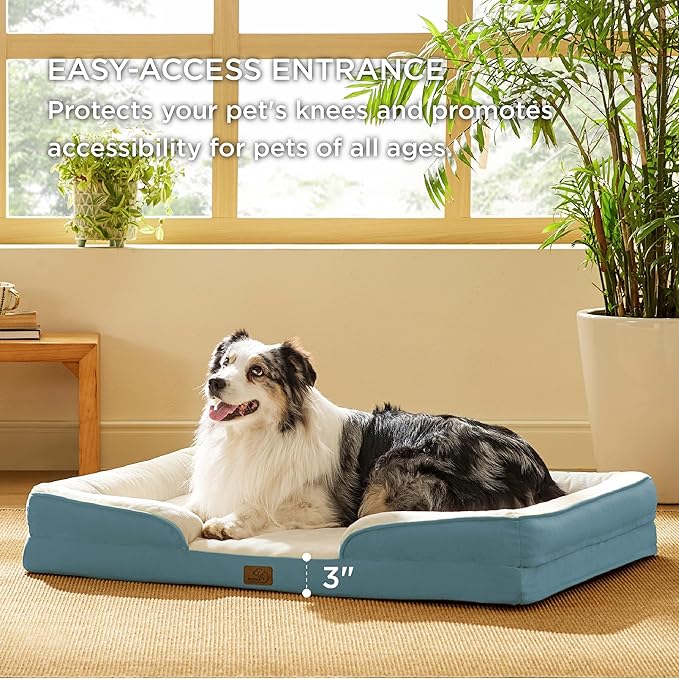 Bedsure XL Orthopedic Dog Bed for Extra Large Dogs - Washable XLarge Dog Cat Bed Waterproof, Comfort Dogs Couch Sofa with Washable Removable Cover, Pet Bed with Nonskid Bottom, Dune Haze Blue, 42"-PawvioPets